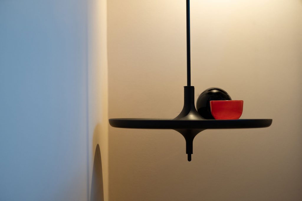 Detail of the floating bedside table with clean lines