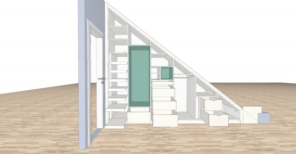 Individueller Treppenschrank mit offenen farbigen Elementen, Dallgow-Döberitz